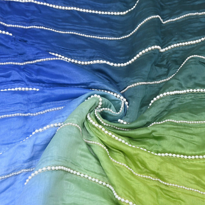4D Shaded Silk Chanderi Moti Embroidery Fabric | Designer Fabric | ZA0855-02