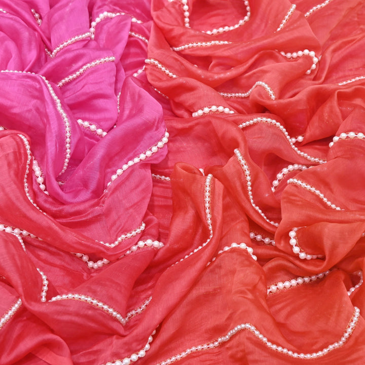 4D Shaded Silk Chanderi Moti Embroidery Fabric | Designer Fabric | ZA0855-03