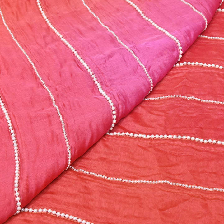 4D Shaded Silk Chanderi Moti Embroidery Fabric | Designer Fabric | ZA0855-03