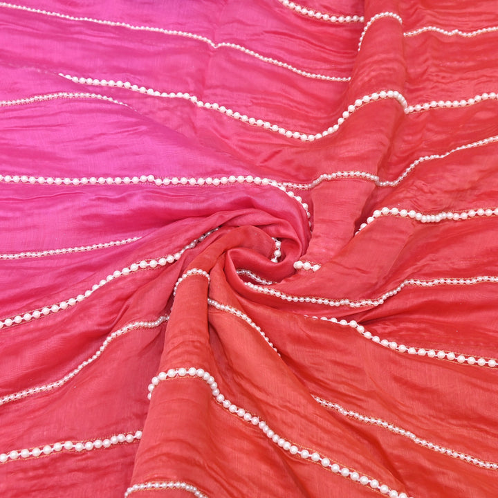 4D Shaded Silk Chanderi Moti Embroidery Fabric | Designer Fabric | ZA0855-03