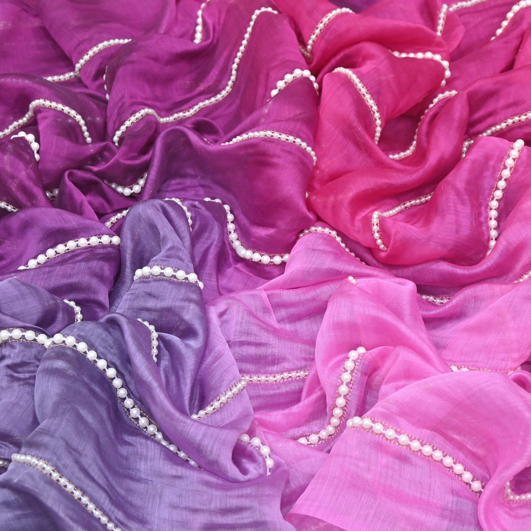 4D Shaded Silk Chanderi Moti Embroidery Fabric | Designer Fabric | ZA0855-04