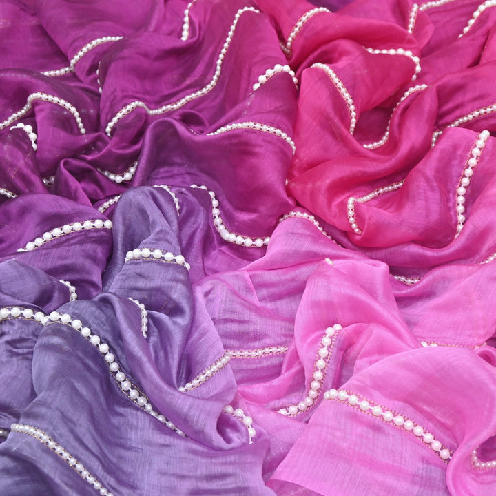 4D Shaded Silk Chanderi Moti Embroidery Fabric | Designer Fabric | ZA0855-04
