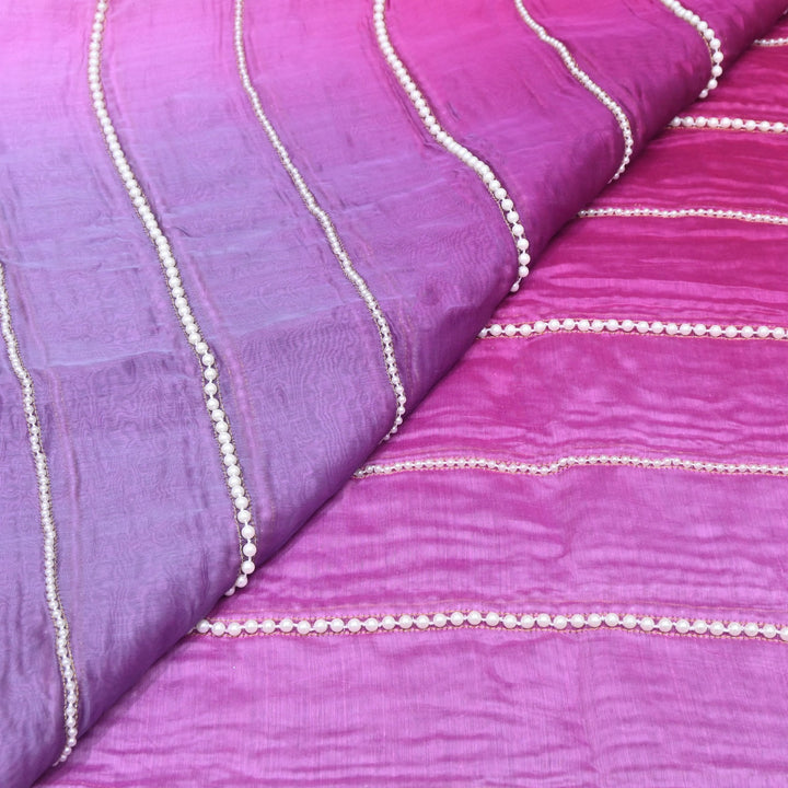 4D Shaded Silk Chanderi Moti Embroidery Fabric | Designer Fabric | ZA0855-04