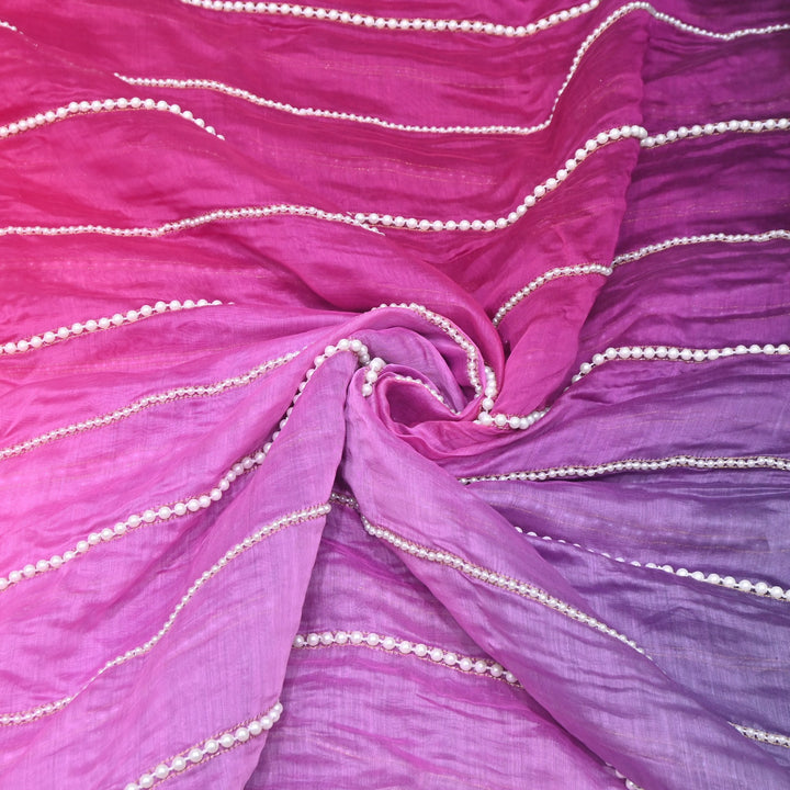 4D Shaded Silk Chanderi Moti Embroidery Fabric | Designer Fabric | ZA0855-04