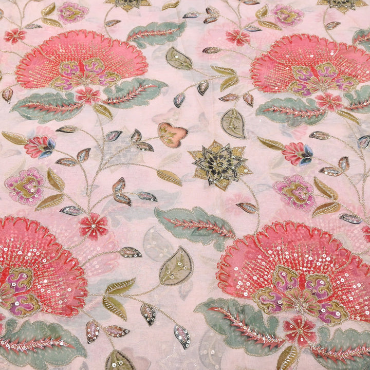 Viscose Organza Position Print Zari & Sequins Embroidery Fabric 54" | Designer Fabric | V2273C-03