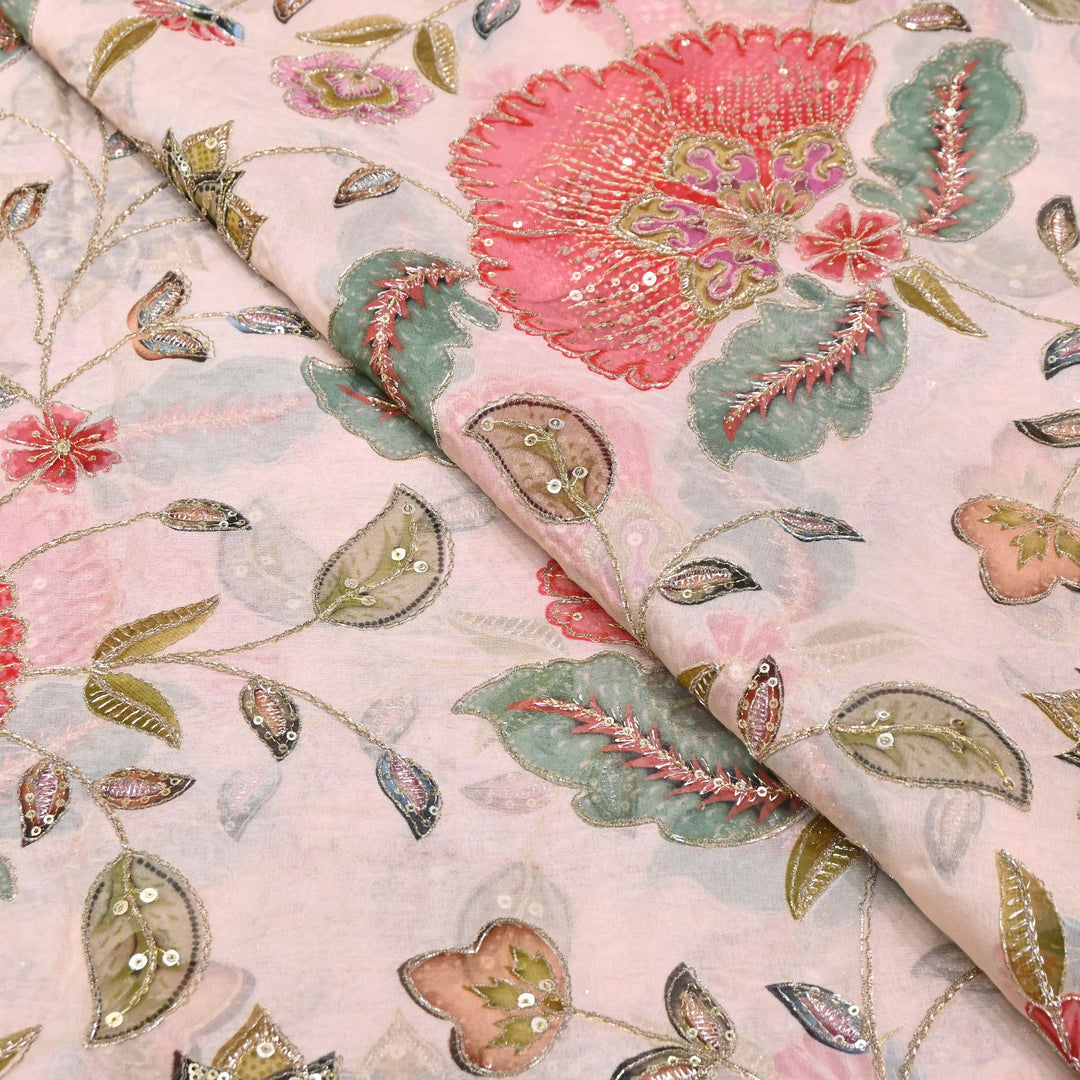 Viscose Organza Position Print Zari & Sequins Embroidery Fabric 54" | Designer Fabric | V2273C-03