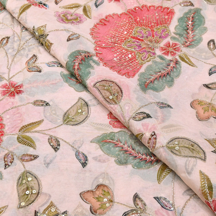 Viscose Organza Position Print Zari & Sequins Embroidery Fabric 54" | Designer Fabric | V2273C-03