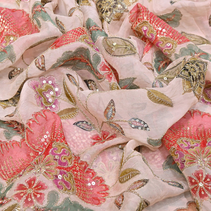 Viscose Organza Position Print Zari & Sequins Embroidery Fabric 54" | Designer Fabric | V2273C-03