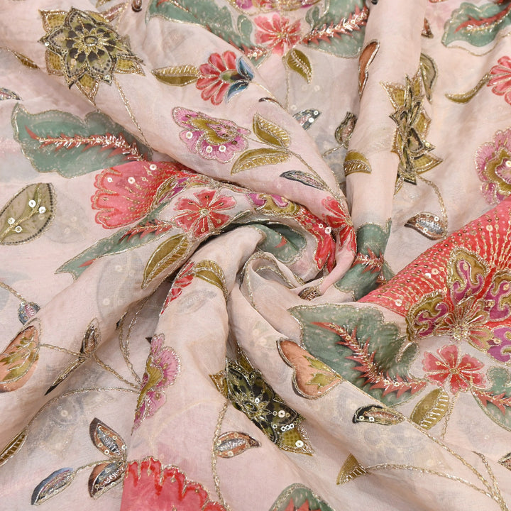 Viscose Organza Position Print Zari & Sequins Embroidery Fabric 54" | Designer Fabric | V2273C-03