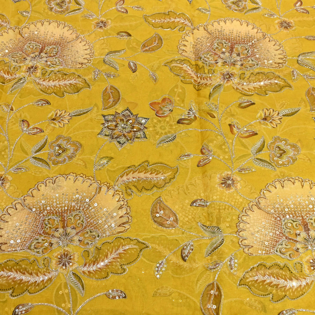 Viscose Organza Position Print Zari & Sequins Embroidery Fabric 54" | Designer Fabric | V2273C-02