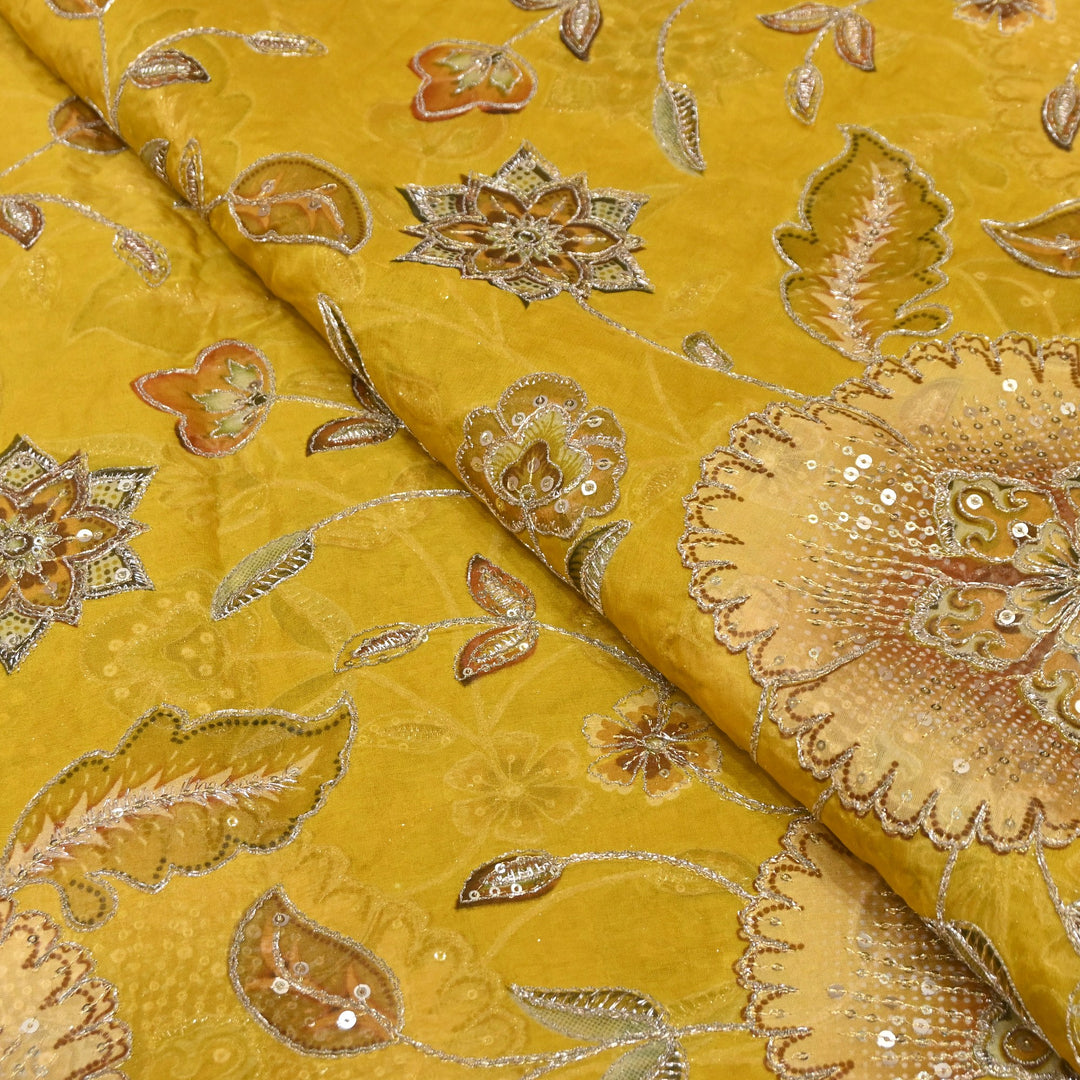 Viscose Organza Position Print Zari & Sequins Embroidery Fabric 54" | Designer Fabric | V2273C-02