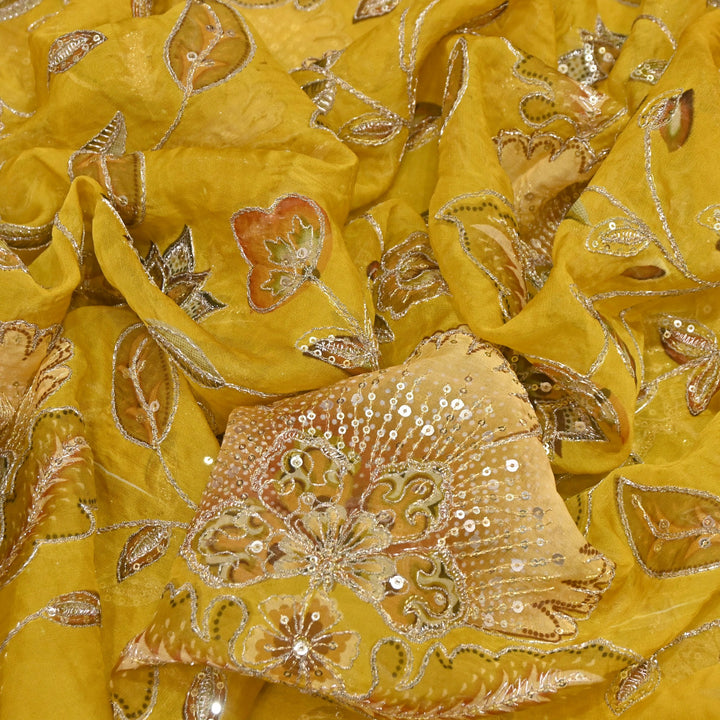 Viscose Organza Position Print Zari & Sequins Embroidery Fabric 54" | Designer Fabric | V2273C-02