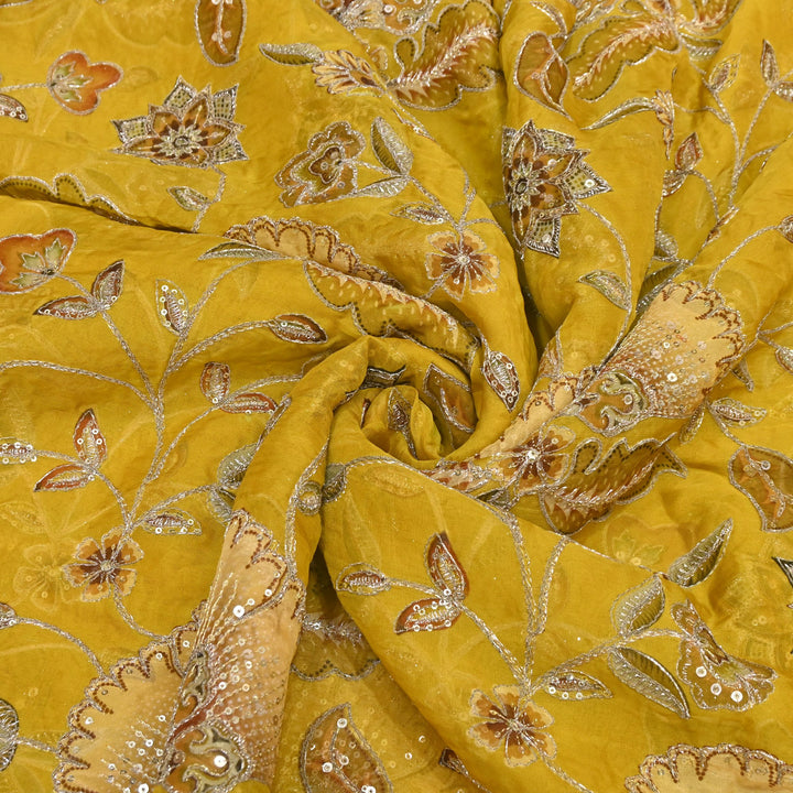 Viscose Organza Position Print Zari & Sequins Embroidery Fabric 54" | Designer Fabric | V2273C-02