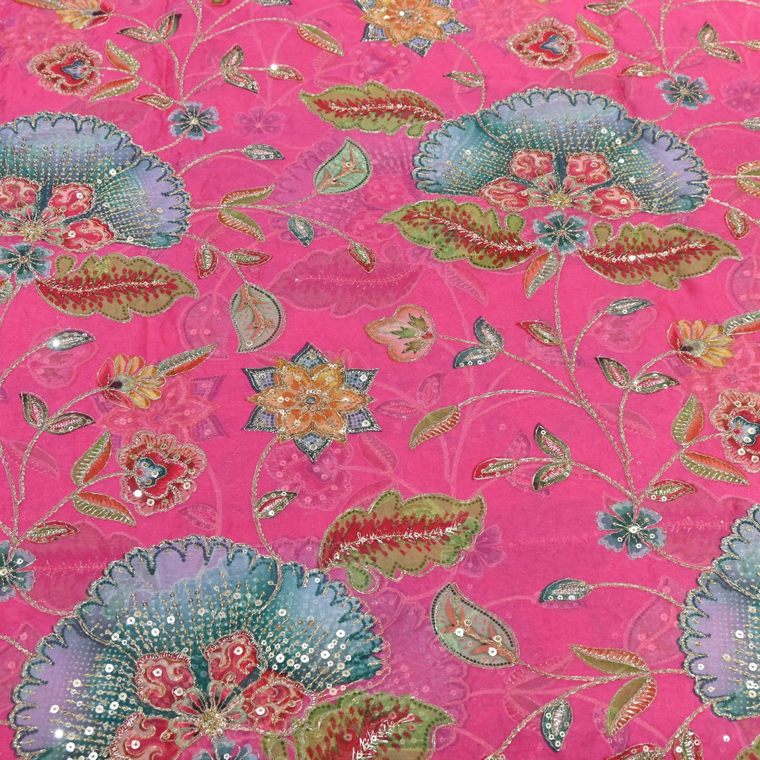 Viscose Organza Position Print Zari & Sequins Embroidery Fabric 54" | Designer Fabric | V2273C-04
