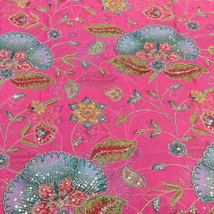 Viscose Organza Position Print Zari & Sequins Embroidery Fabric 54" | Designer Fabric | V2273C-04
