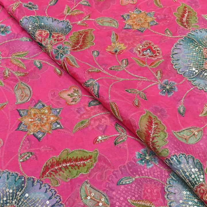 Viscose Organza Position Print Zari & Sequins Embroidery Fabric 54" | Designer Fabric | V2273C-04