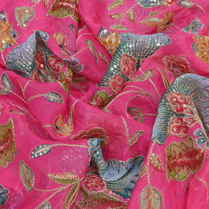 Viscose Organza Position Print Zari & Sequins Embroidery Fabric 54" | Designer Fabric | V2273C-04