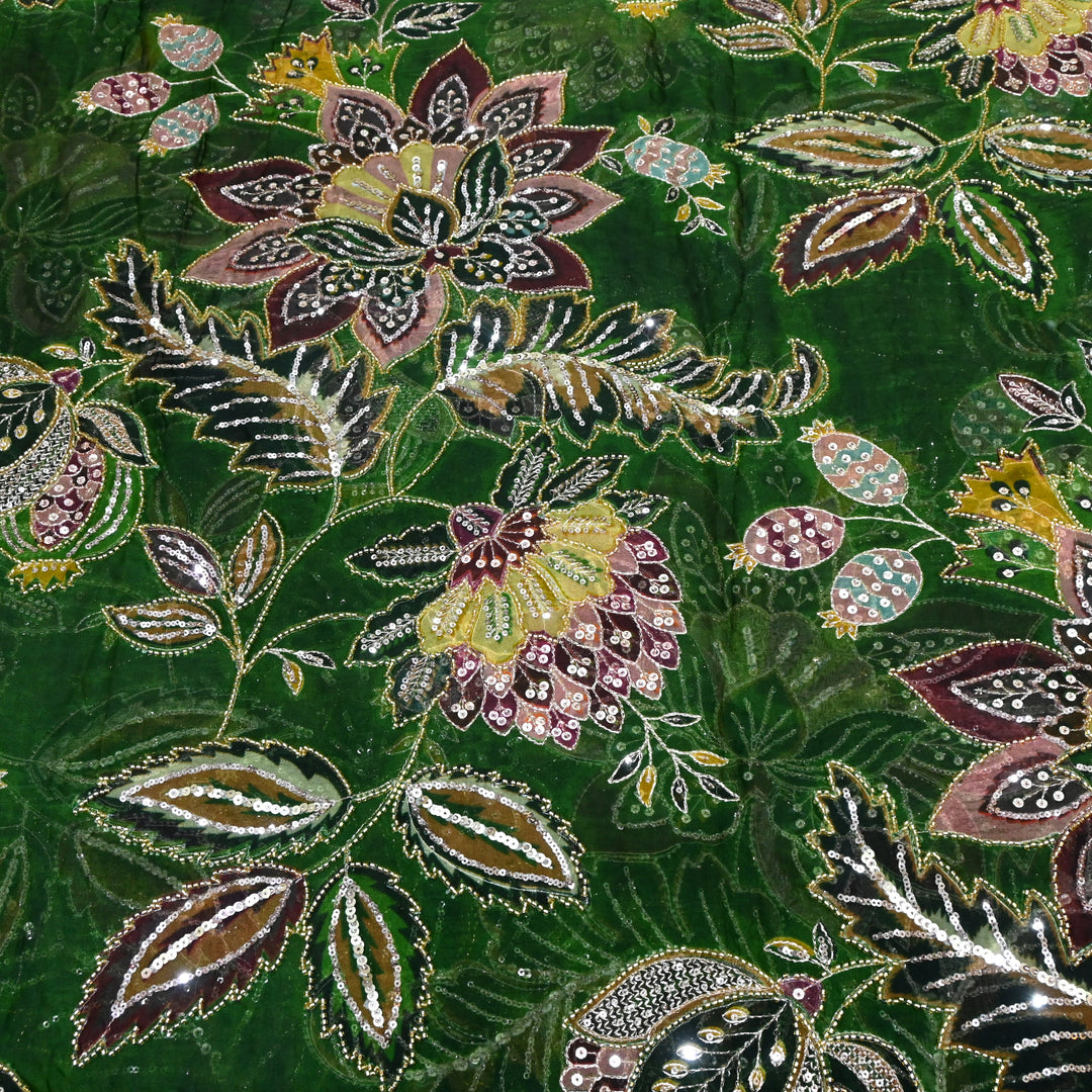 Viscose Organza Position Printed with Zari Sequence Embroidery