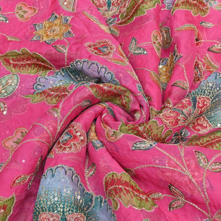 Viscose Organza Position Print Zari & Sequins Embroidery Fabric 54" | Designer Fabric | V2273C-04