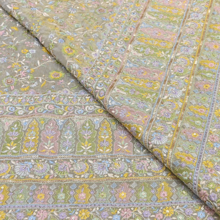 Tissue Zari & Sequins Embroidery Fabric 54" | Premium Designer Tissue Fabric | D24671