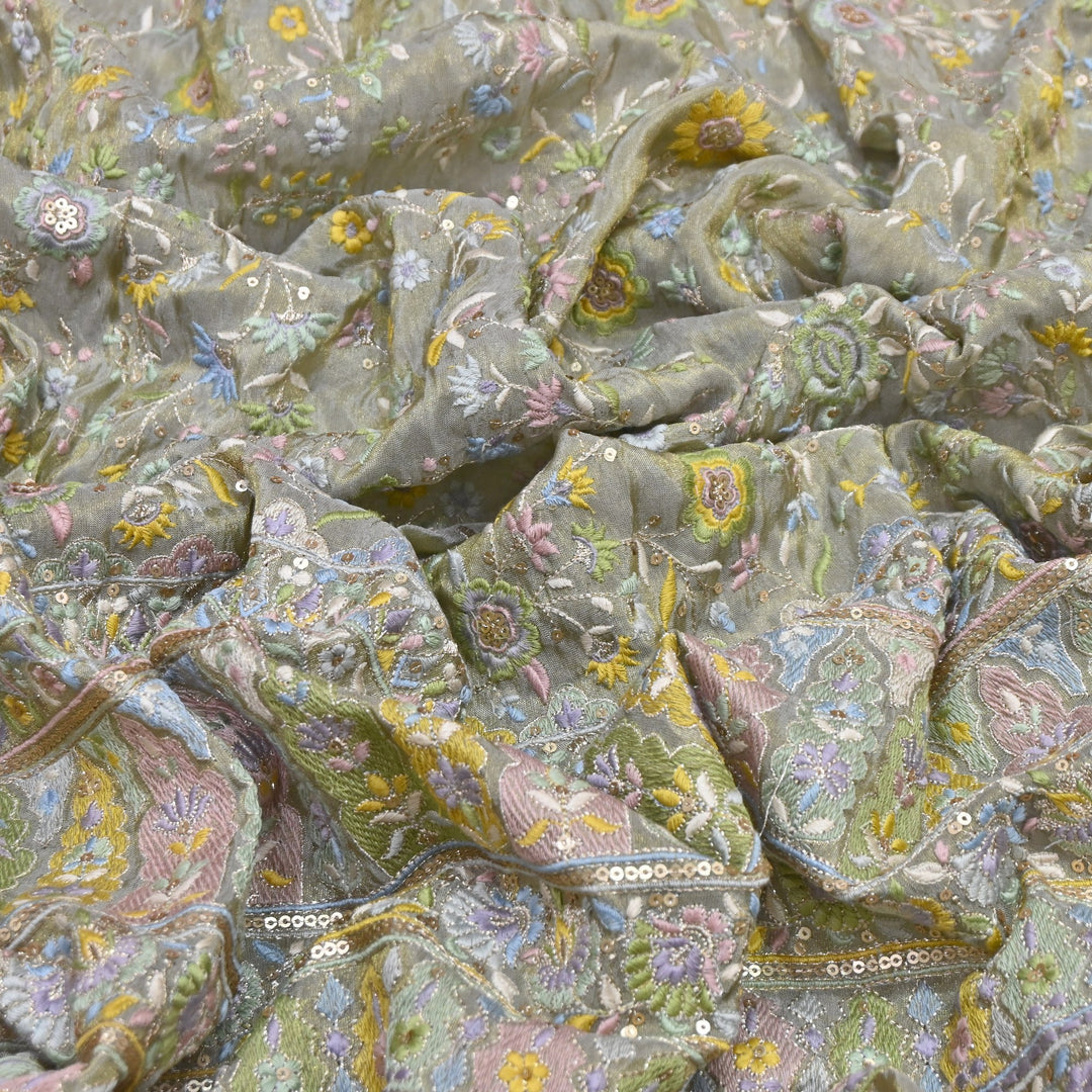 Tissue Zari & Sequins Embroidery Fabric 54" | Premium Designer Tissue Fabric | D24671