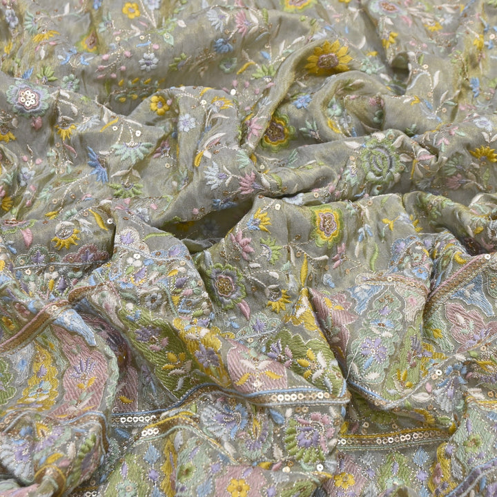 Tissue Zari & Sequins Embroidery Fabric 54" | Premium Designer Tissue Fabric | D24671
