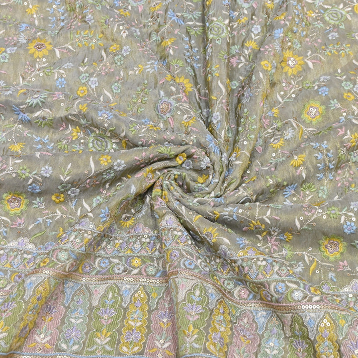 Tissue Zari & Sequins Embroidery Fabric 54" | Premium Designer Tissue Fabric | D24671