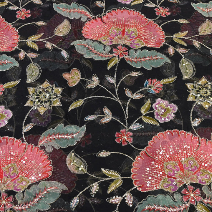 Viscose Organza Position Print Zari & Sequins Embroidery Fabric 54" | Designer Fabric | V2273C-01