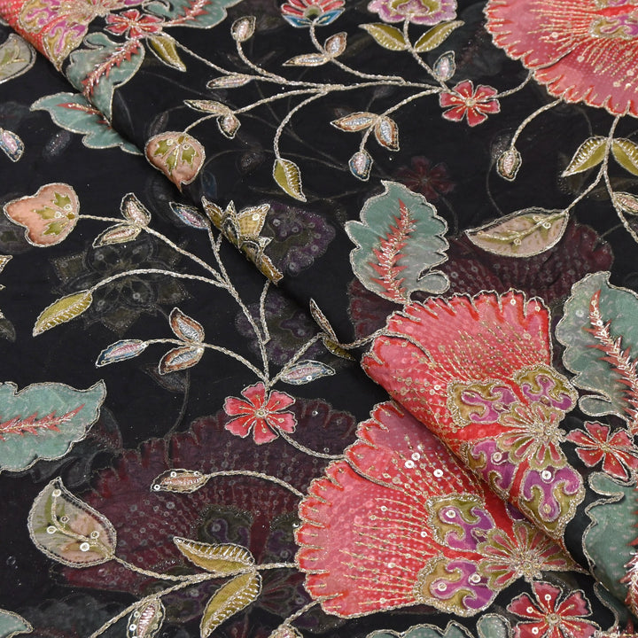 Viscose Organza Position Print Zari & Sequins Embroidery Fabric 54" | Designer Fabric | V2273C-01