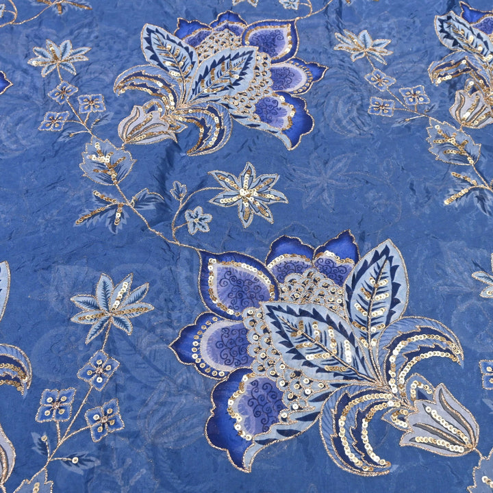 Premium Viscose Organza Position Print Zari & Sequins Embroidery Fabric | Designer Fabric | SB6383