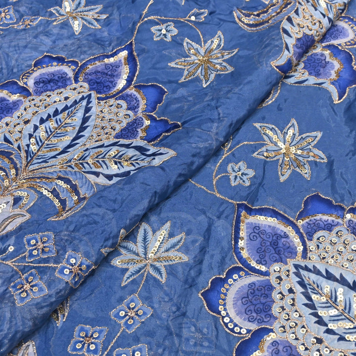 Premium Viscose Organza Position Print Zari & Sequins Embroidery Fabric | Designer Fabric | SB6383