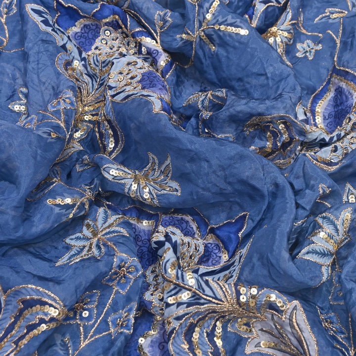 Premium Viscose Organza Position Print Zari & Sequins Embroidery Fabric | Designer Fabric | SB6383