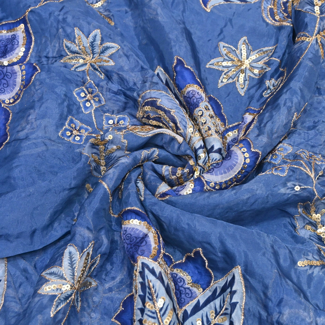 Premium Viscose Organza Position Print Zari & Sequins Embroidery Fabric | Designer Fabric | SB6383