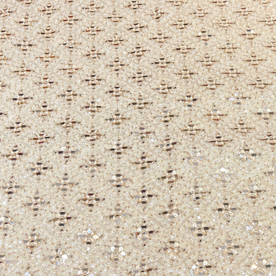 Tissue Zari, Mirror & Moti Embroidery Fabric | Premium Designer Tissue Fabric | V3153C