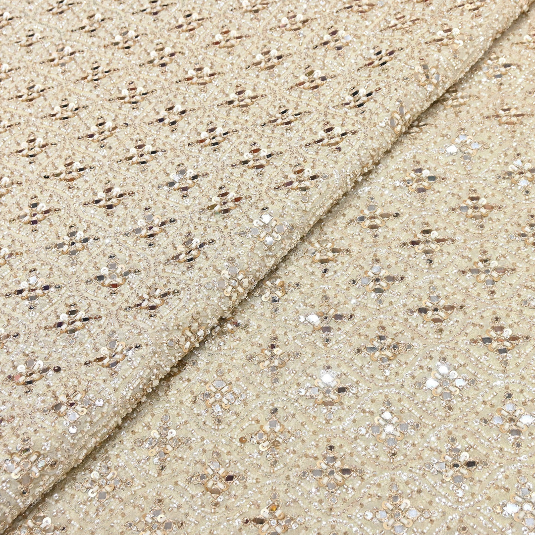 Tissue Zari, Mirror & Moti Embroidery Fabric | Premium Designer Tissue Fabric | V3153C