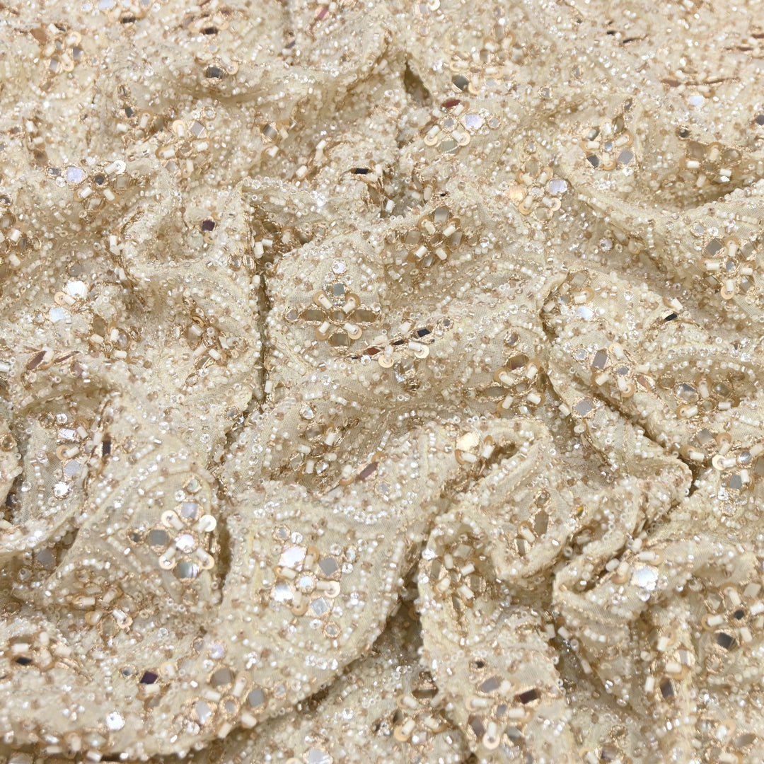 Tissue Zari, Mirror & Moti Embroidery Fabric | Premium Designer Tissue Fabric | V3153C