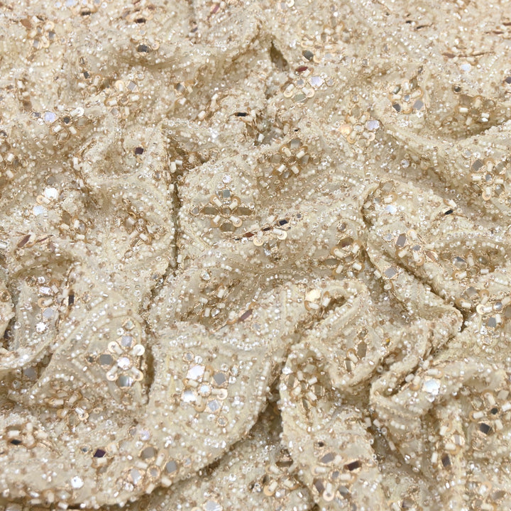 Tissue Zari, Mirror & Moti Embroidery Fabric | Premium Designer Tissue Fabric | V3153C