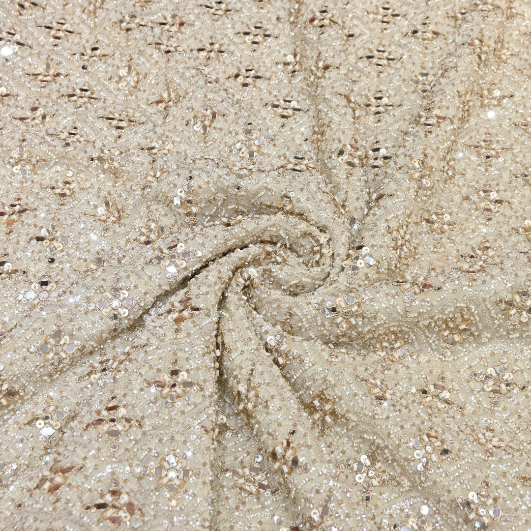Tissue Zari, Mirror & Moti Embroidery Fabric | Premium Designer Tissue Fabric | V3153C