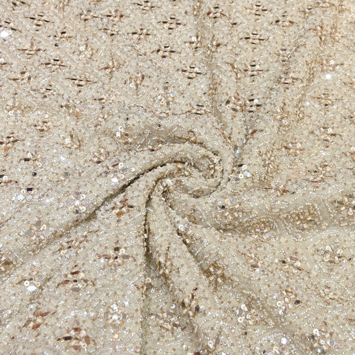 Tissue Zari, Mirror & Moti Embroidery Fabric | Premium Designer Tissue Fabric | V3153C