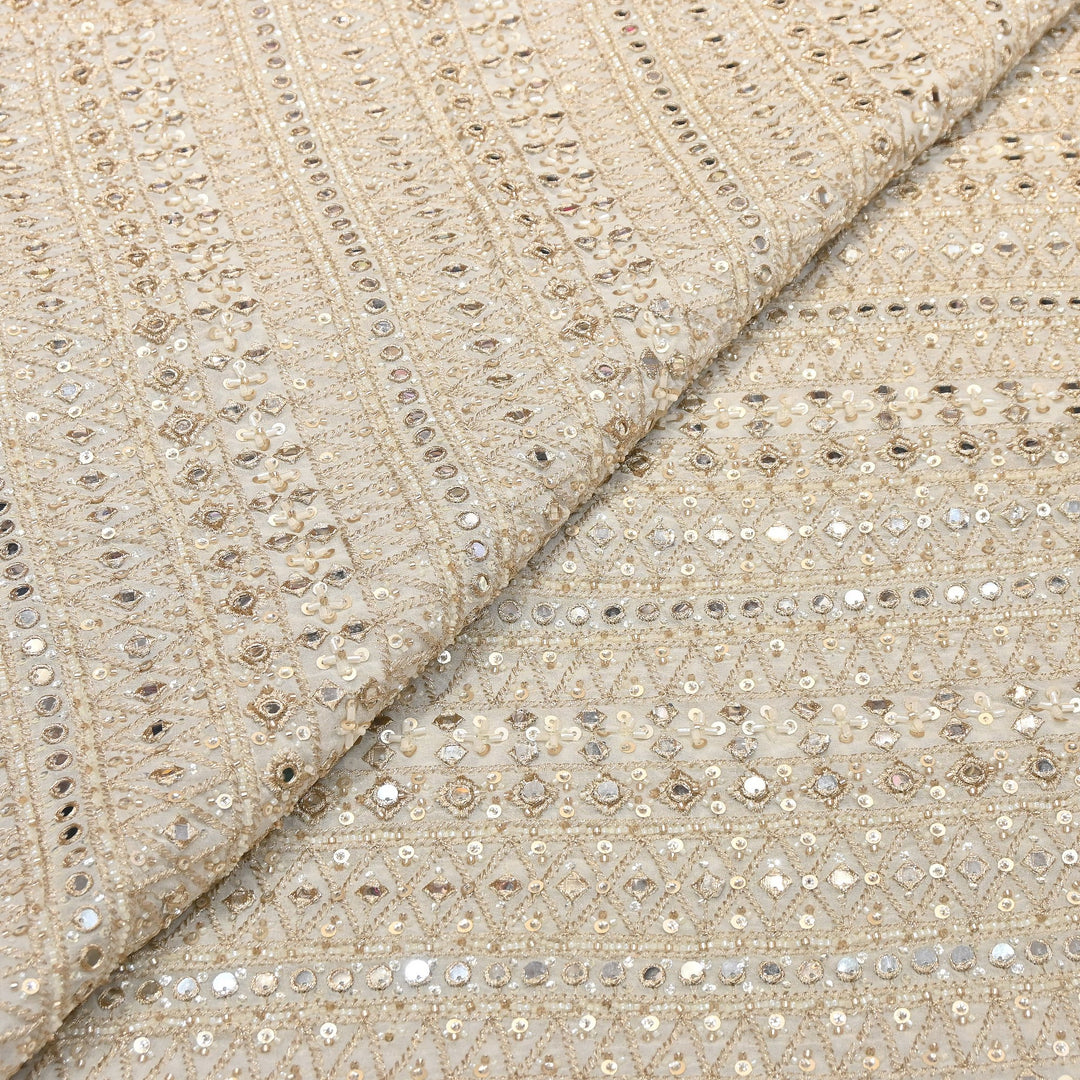 Tissue Mirror, Zari & Sequins Embroidery Fabric | Premium Designer Tissue Fabric | EB00595-01