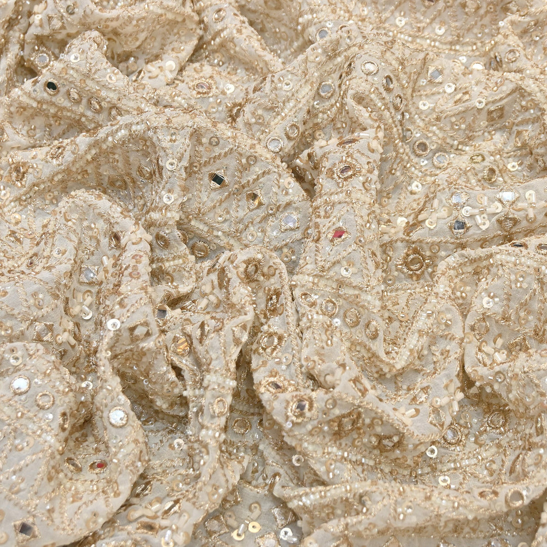 Tissue Mirror, Zari & Sequins Embroidery Fabric | Premium Designer Tissue Fabric | EB00595-01