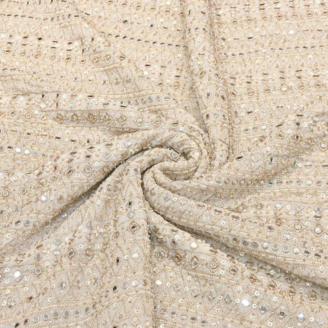 Tissue Mirror, Zari & Sequins Embroidery Fabric | Premium Designer Tissue Fabric | EB00595-01