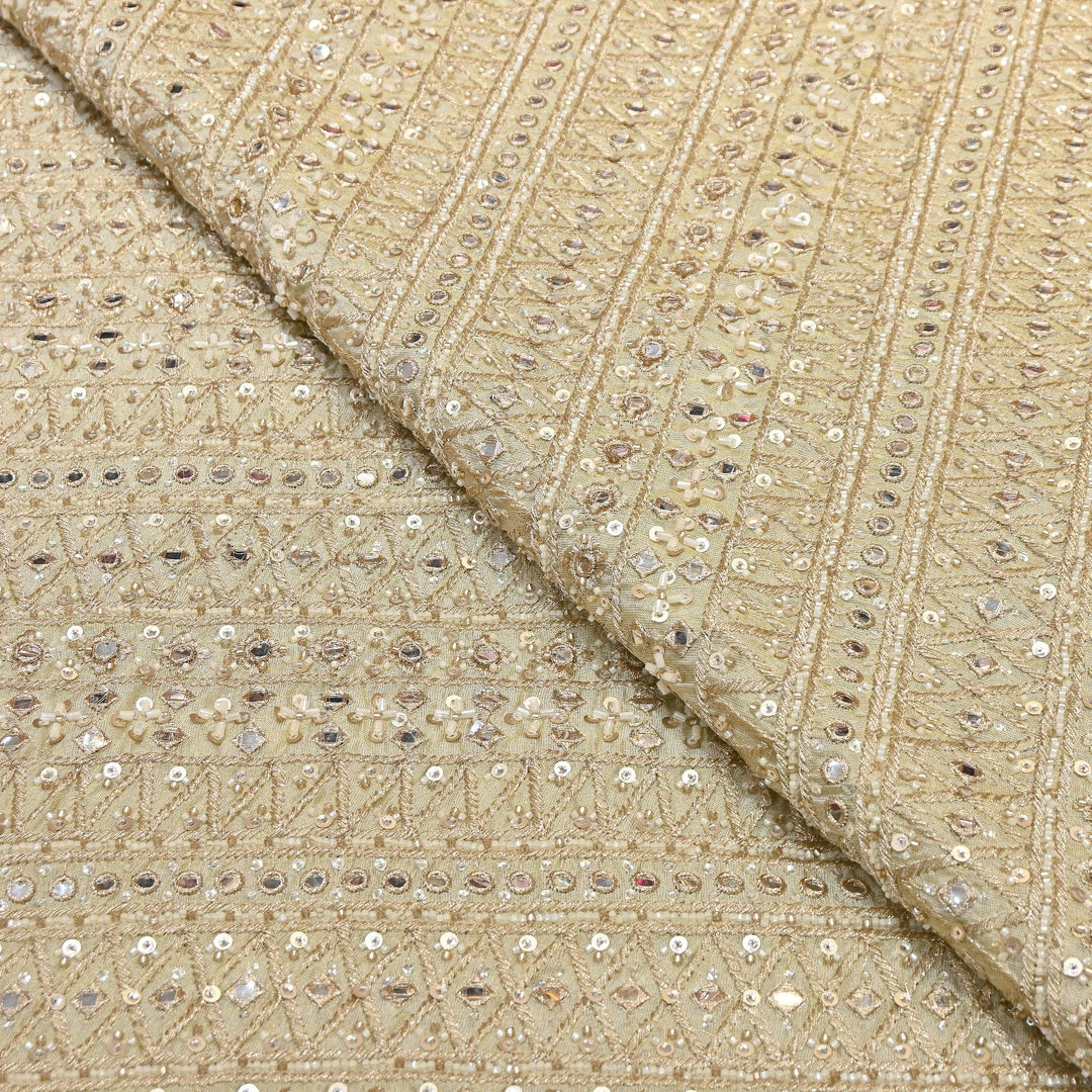 Tissue Mirror, Zari & Sequins Embroidery Fabric | Premium Designer Tissue Fabric | EB00595-02