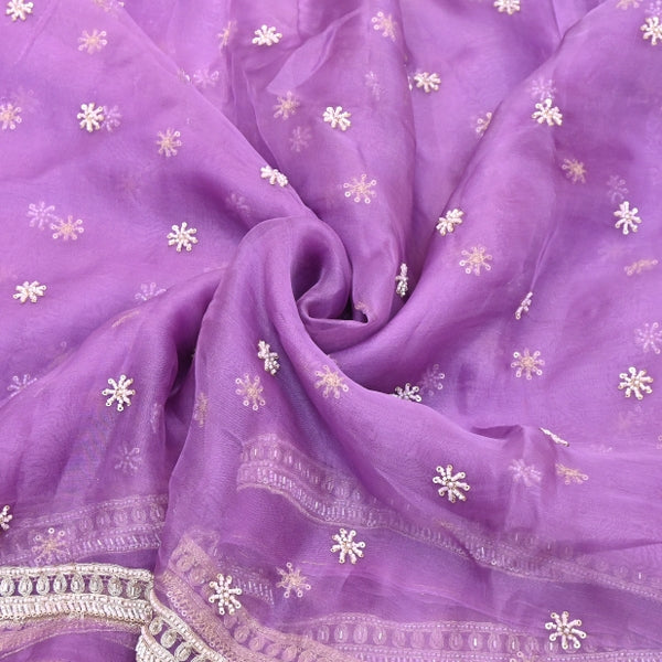 Silk Organza Moti & Sequins Embroidered Fabric | Designer Fabric | P02176-2