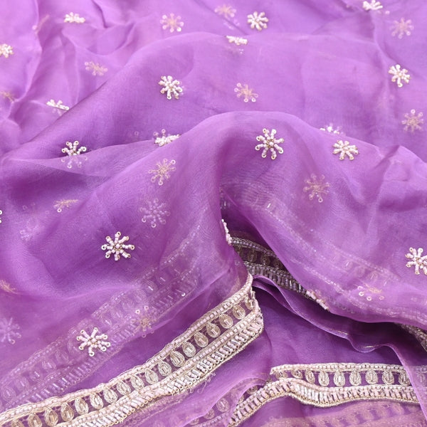 Silk Organza Moti & Sequins Embroidered Fabric | Designer Fabric | P02176-2