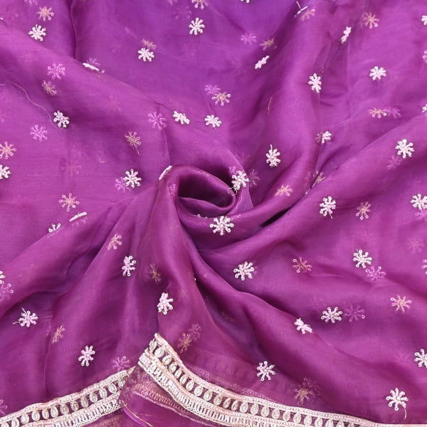 Silk Organza Moti & Sequins Embroidered Fabric | Designer Fabric | P02176-1