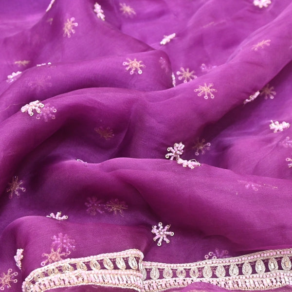 Silk Organza Moti & Sequins Embroidered Fabric | Designer Fabric | P02176-1
