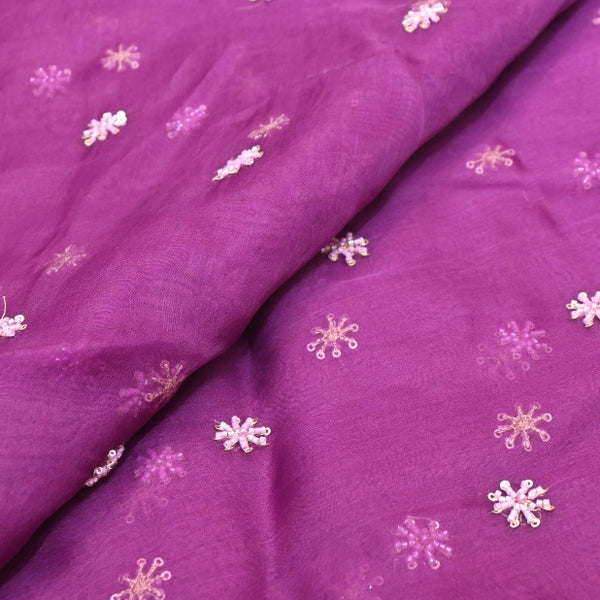 Silk Organza Moti & Sequins Embroidered Fabric | Designer Fabric | P02176-1