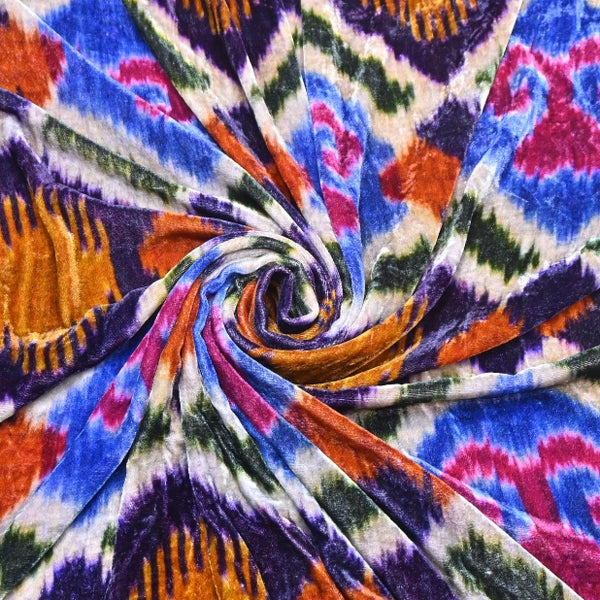 Silk Velvet Digital Print Fabric | Premium Designer Velvet Fabric-KE0130-1