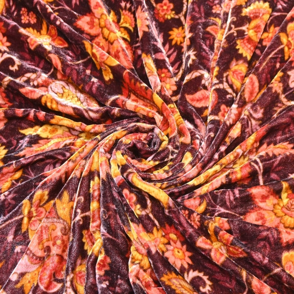 Silk Velvet Digital Print Fabric | Premium Designer Velvet Fabric-KE0130-2